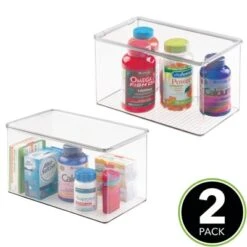 MDesign Stackable Bathroom Storage Bin Box With Lid, 2 Pack