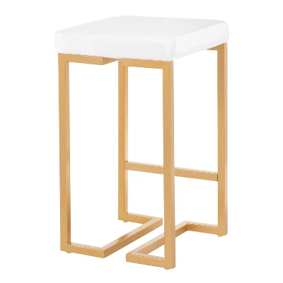 Set Of 2 Midas 26" Contemporary Glam Counter Height Barstool Gold/White Velvet Cushion - LumiSource - Image 3
