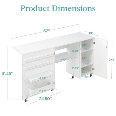 Best Choice Products Large Portable Multipurpose Folding Sewing Table W/ Magnetic Doors, Craft Storage & Bins - White - Image 6