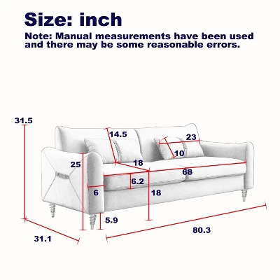 80.3" Modern Velvet Tufted Sofa With 2 Pillows And Gold Legs - ModernLuxe - Image 3