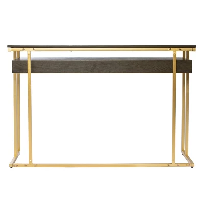 Quinal Writing Desk With Storage Brown/Gold - Aiden Lane - Image 6
