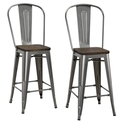 Set Of 2 24" Luxor Metal Counter Height Barstool With Wood Seat Antique Gun Metal - Room & Joy - Image 2