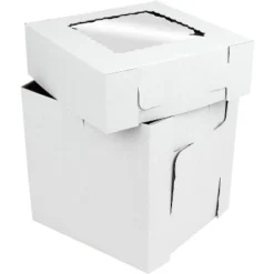 O'Creme White/Kraft 2-Piece Square Cake Box 8 Inch X 8 Inch X 8 Inch High With Scalloped Window - Pack Of 25