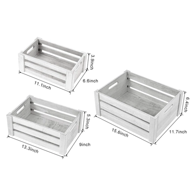 NEX 3pk Wooden Tray Set With Handle And Storage Crates Light Gray - Image 6