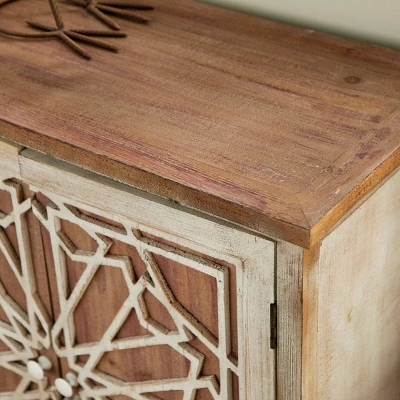 Natural Geometric Patterned Wood Cabinet Brown - Olivia & May - Image 2