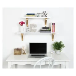 24" X 9" Corblynd Traditional Wood Wall Shelf White/Gold - Kate And Laurel