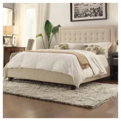 Queen Hudson Button Tufted Bed Oatmeal - Inspire Q