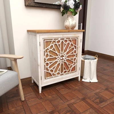 Natural Geometric Patterned Wood Cabinet Brown - Olivia & May - Image 9