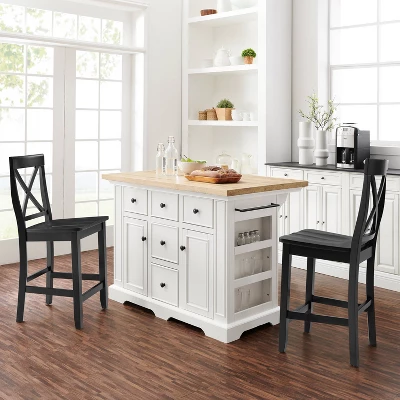 Julia Wood Top Island With 2 X-Back Stools - Crosley