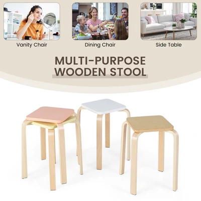 Costway Set Of 4 Colorful Square Stools Stackable Wood Stools With Anti-slip Felt Mats - Image 7