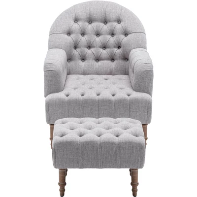 Mid Century Button-Tufted Upholstered Accent Chair Set With Linen Fabric And Ottoman-ModernLuxe - Image 6