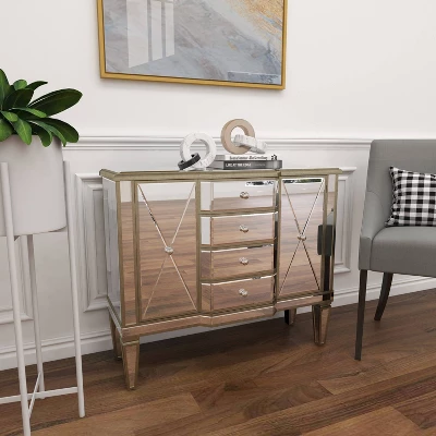 Glam Mirrored Rectangular Storage Cabinet Silver - Olivia & May - Image 12