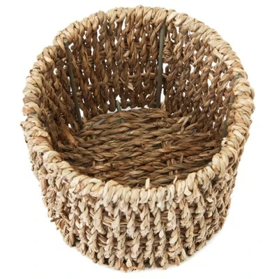 Farmlyn Creek Set Of 3 Wicker Round Storage Baskets For Shelves With Rectangular Seagrass Tray, Brown - Image 6