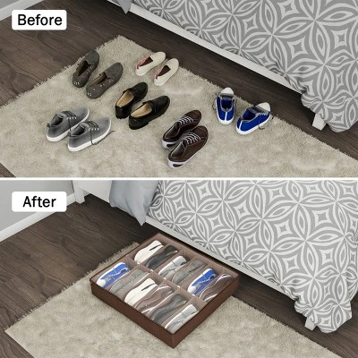 Hastings Home Under-Bed Shoe Storage Organizer With Clear Plastic Zippered Cover - Brown - Image 3