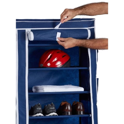 Home Basics 8 Tier Portable Polyester Shoe Closet, Navy - Image 3