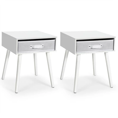 Costway Set Of 2 Mid-Century Nightstand End Accent Bedside Table W/ Drawer Rustic WhiteBrown - Image 10