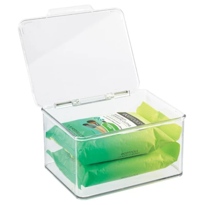 MDesign Plastic Stackable Bathroom Organizer Bin, Hinged Lid - 8 Pack - Image 6