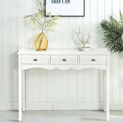 Costway Console Table Hall Table Side Table Desk Accent Table 3 Drawers Entryway White - Image 5