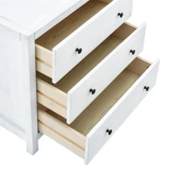 MUSEHOMEINC ST1001W 31.5 Inch Tall Rustic Solid Wood 3 Drawer Storage Dresser Nightstand With Black Metal Rounded Knobs, White Washed