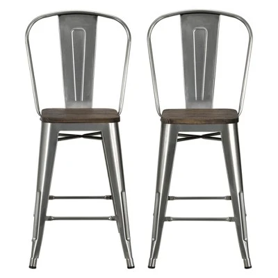 Set Of 2 24" Luxor Metal Counter Height Barstool With Wood Seat Antique Gun Metal - Room & Joy - Image 3