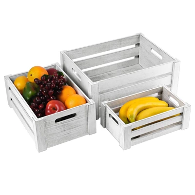 NEX 3pk Wooden Tray Set With Handle And Storage Crates Light Gray - Image 4