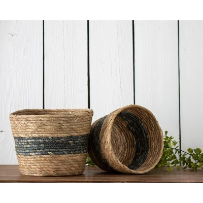 Set Of 2 Blue Cattail Decorative Storage Baskets - Foreside Home & Garden - Image 3