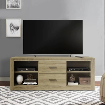 Wooden 2 Drawers And 4 Open Compartments TV Stand For TVs Up To 59" Brown - The Urban Port - Image 5