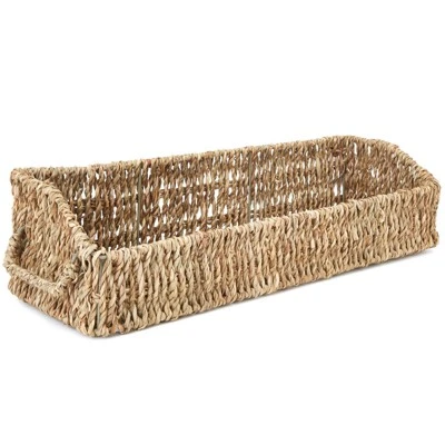 Farmlyn Creek Set Of 3 Wicker Round Storage Baskets For Shelves With Rectangular Seagrass Tray, Brown - Image 4