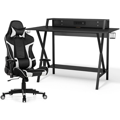 Tangkula Gaming Desk& Massage Gaming Chair Set Gamer Workstation With Headphone Hook - Image 6