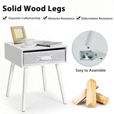 Costway Set Of 2 Mid-Century Nightstand End Accent Bedside Table W/ Drawer Rustic WhiteBrown - Image 7