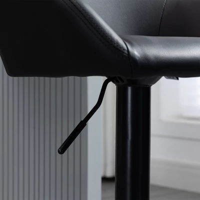 HOMCOM Adjustable Bar Stools Set Of 2, Swivel Barstools With Footrest And Back, PU Leather And Steel Round Base, For Kitchen Counter, Black - Image 5