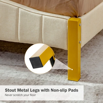 Costway FullQueen Size Upholstered Bed Frame Mattress Foundation Platform Quilted Headboard - Image 7