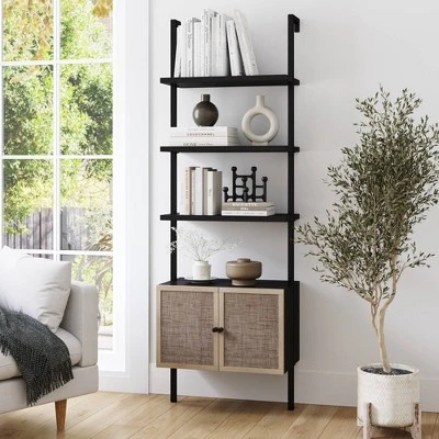 73" 3 Tier Rattan Ladder Bookshelf With Storage - Nathan James - Image 6