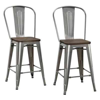 Set Of 2 24" Luxor Metal Counter Height Barstool With Wood Seat Antique Gun Metal - Room & Joy - Image 4