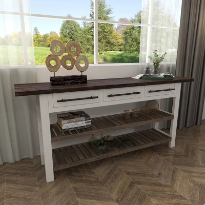 Farmhouse Wood Rectangle Console Table White - Olivia & May - Image 12