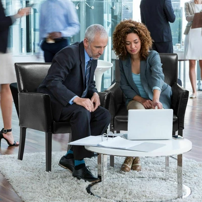 Costway Set Of 2 PU Leather Guest Chairs Reception Side Arm Chairs Upholstered Wood Leg - Image 3