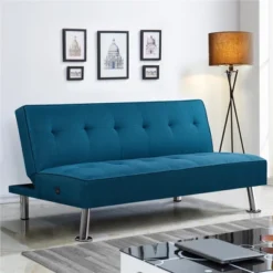 Yaheetech Modern Fabric Convertible Futon Sofa Bed With USB Ports