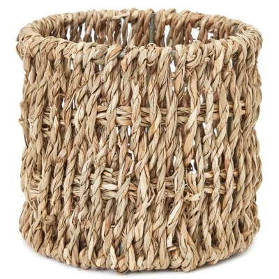 Farmlyn Creek Set Of 3 Wicker Round Storage Baskets For Shelves With Rectangular Seagrass Tray, Brown - Image 5