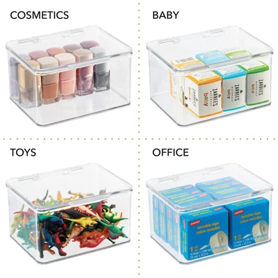 MDesign Plastic Stackable Bathroom Organizer Bin, Hinged Lid - 8 Pack - Image 5