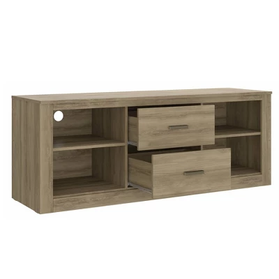 Wooden 2 Drawers And 4 Open Compartments TV Stand For TVs Up To 59" Brown - The Urban Port - Image 2