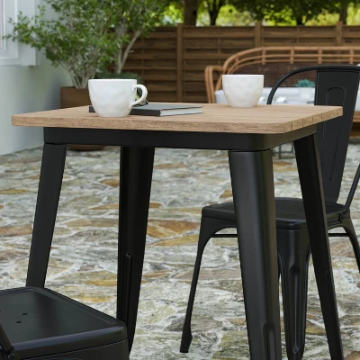 Merrick Lane Indoor/Outdoor Dining Table, 23.75" Square All Weather Poly Resin Top With Steel Base - Image 3