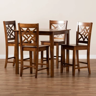 5pc Nicolette Wood Pub Dining Set Walnut/Brown - Baxton Studio - Image 7