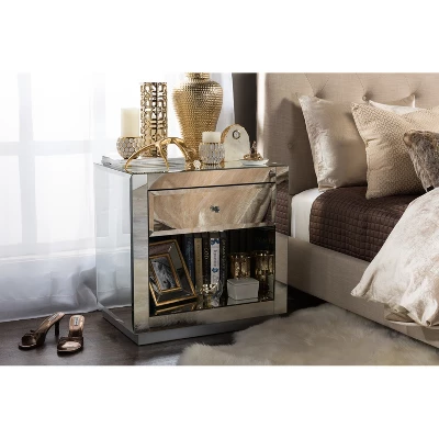 Rochadh Hollywood Glamour Style 1 Drawer And 1 Shelf Nightstand And Bedside Table Silver - Baxton Studio - Image 2