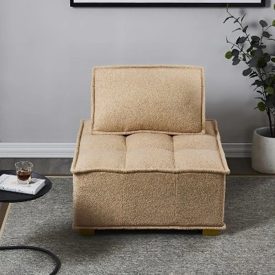 Cecily 31.50"W Square Oversized/Corner Faux Shearling Teddy Upholstered Seating Lounge Chair/Lazy Sofa With Removable Pillow-Maison Boucle - Image 2
