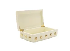 Classic Touch Beige Wood Decorative Box With Gold Ball Design 10"L