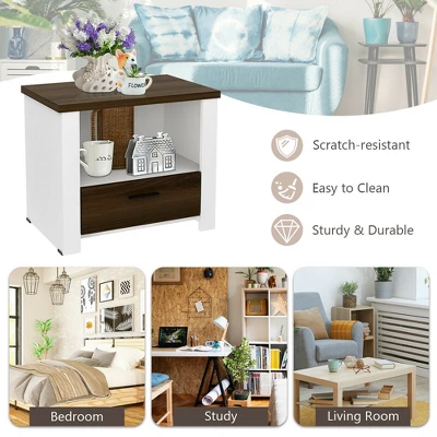 Costway Accent Nightstand With Drawer And Open Shelf Sofa End Table Bedroom Living Room - Image 5