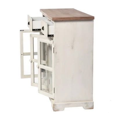 3 Door/2 Drawer Shabby Chic Window Pane Cabinet Antique White/Natural - StyleCraft - Image 3