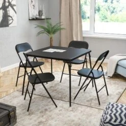 Emma And Oliver 5 Piece Folding Card Table And Chair Set