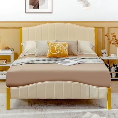 Costway FullQueen Size Upholstered Bed Frame Mattress Foundation Platform Quilted Headboard - Image 2