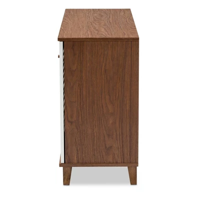 Coolidge 8 Shelf Wood Shoe Cabinet White/Walnut - Baxton Studio - Image 3